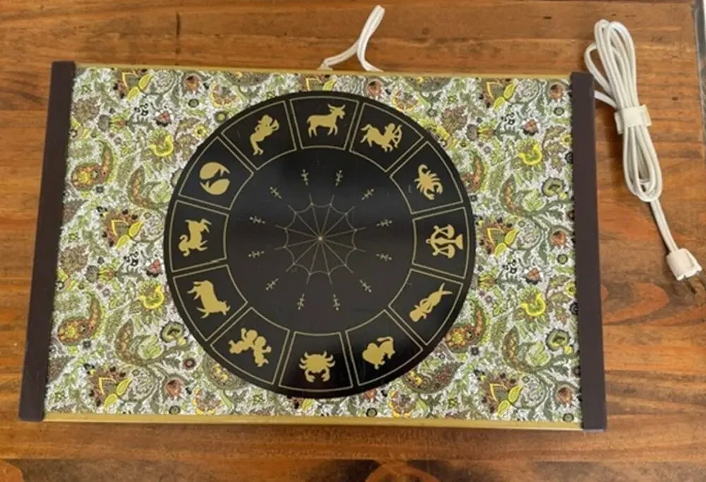 Vintage Zodiac Astrological Food Warming Tray Party Green Paisley ~17” x 11” EUC